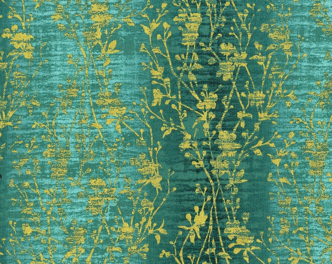 Shiny Objects Precious Metals Velvety Vines Metallic Fabric // RJR Studios 3022-001 Turquoise by Half Yard