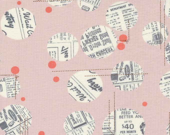 Celestial News Dropping Dot Circle Newspaper Fabric // Moda 1762 23 Pink by the HALF YARD