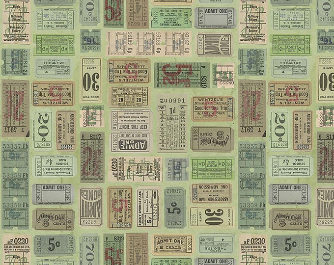 Tim Holtz Green Palette Tickets Fabric // FreeSpirit PWTH262.GREEN by the Half Yard