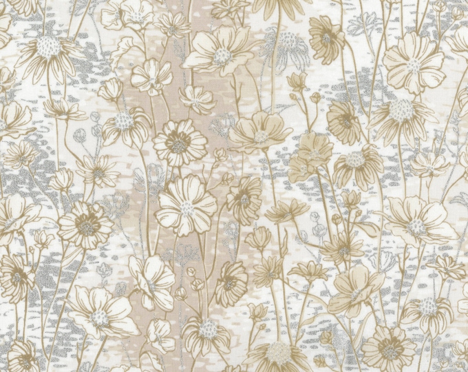 Shiny Objects Sweet Somethings Love Me Love Me Not Metallic Fabric // RJR Studios 3531-004 Vanilla by Half Yard