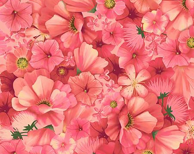 Fresh Meadow Flower Blanket Fabric // Clothworks Y2904-40 Dark Coral by the HALF YARD