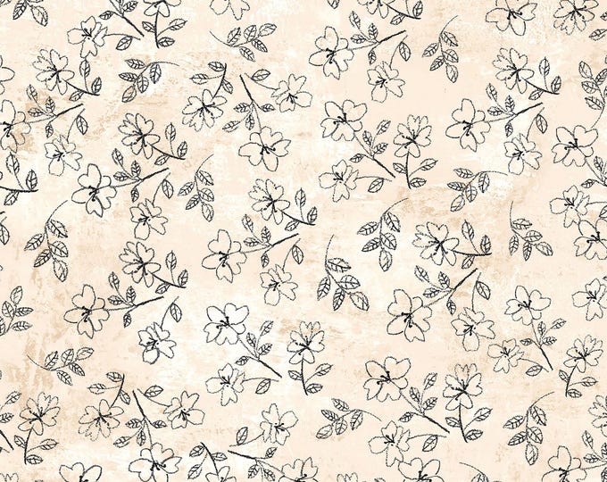 Blush Outline Floral Fabric // Clothworks Y3701-130 Pale Gold by the Half Yard