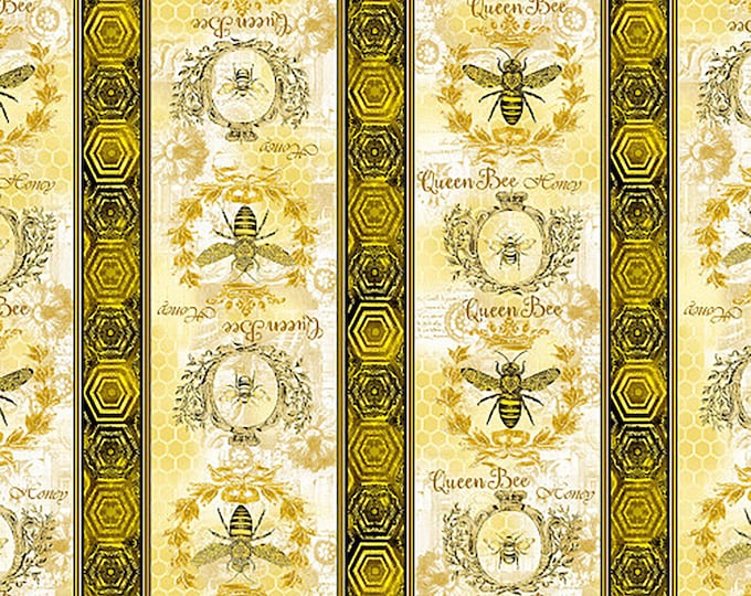 Queen Bee Border Stripe Fabric // Timeless Treasures BEE-CD1354 by the HALF YARD
