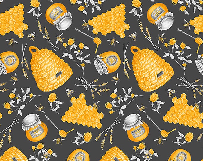 Show Me the Honey Beehives & Honey Jars Fabric // Blank Quilting 1339-95 by the Half Yard