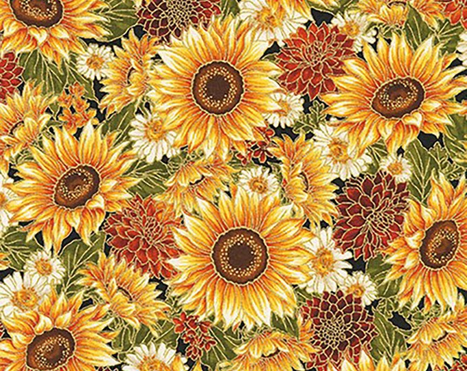 Autumn Bouquet Autumn Sunflower Fabric // Robert Kaufman AHYM-19857-191 by the Half Yard