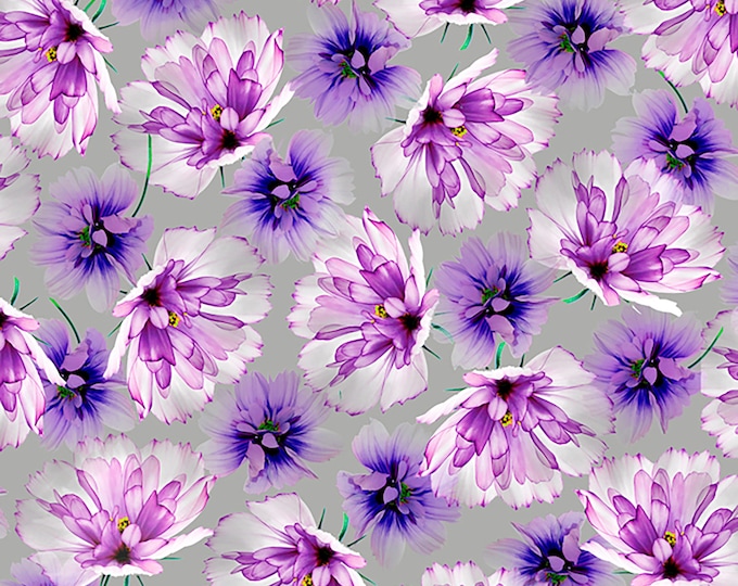 Emma Tossed Flowers Fabric Grey // Quilting Treasures by the Half Yard