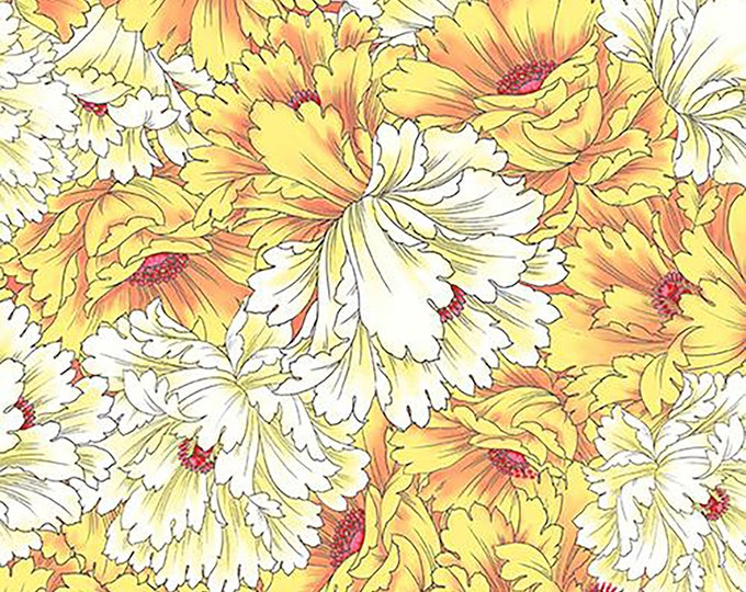 Dianthus Flower Fabric by Paintbrush Studio by the Half Yard 120-99422 Yellow