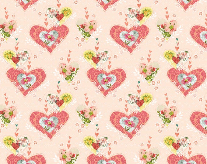 Be the Light Hearts on Light Rose Fabric // Benartex 12998-01 by the HALF YARD