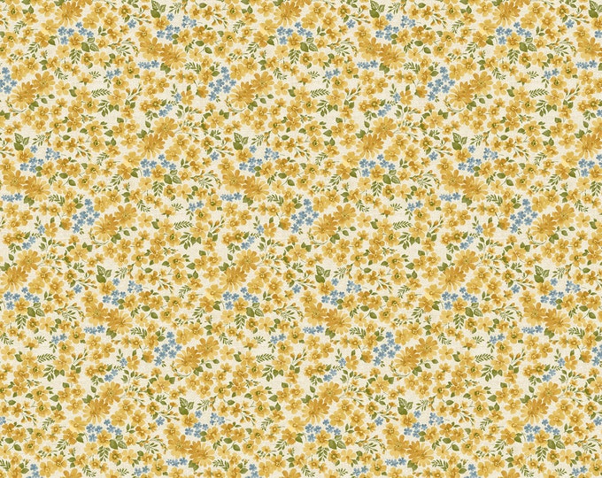 Garden Happy Watercolor Floral Fabric // Benartex 9422-33 Yellow by the Half Yard