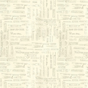 May include: A white background with a repeating pattern of gray text. The text includes phrases like "What does your heart say?", "Embrace the journey", "Listening to hope", "Speak your truth", and "Finding gratitude".