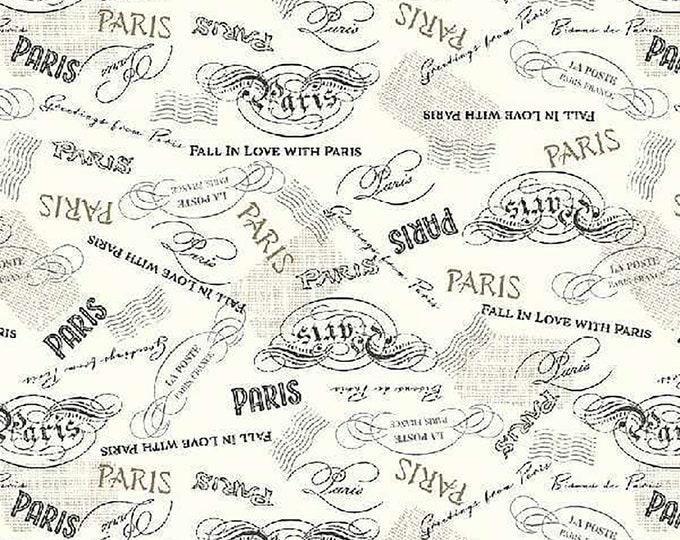 Fall in Love With Paris Greetings From Paris Fabric // Windham Fabrics 53381-5 Ivory by the Half Yard