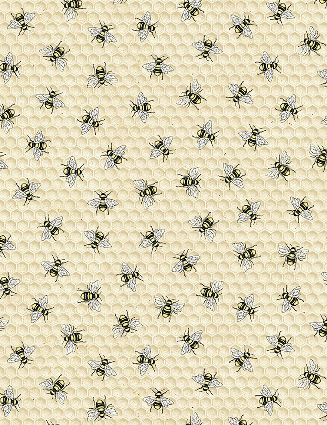 BEE Hive Rules Tossed Bees Fabric // Timeless Treasures C7173-natural ...