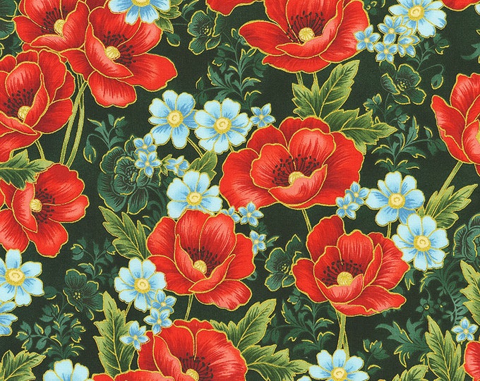 Poppy Hill Bouquet Fabric // Robert Kaufman SRKM21855-44 Forest by the Half Yard