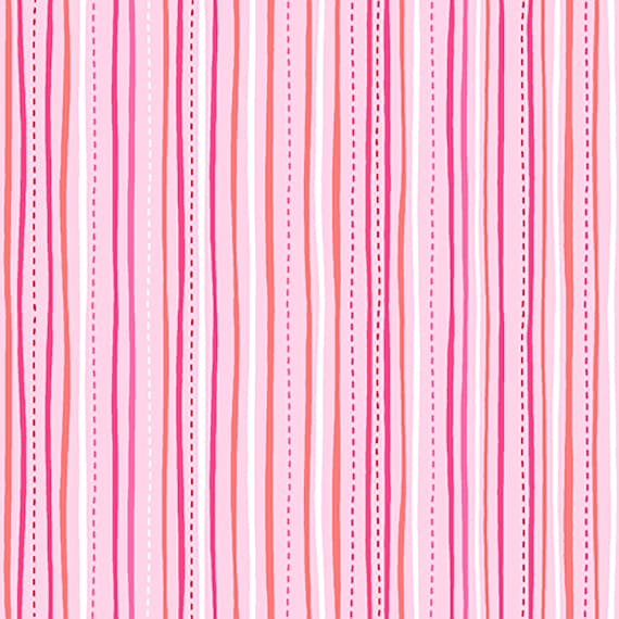 Sweet Caroline Stitched Stripe Fabric Pink // Caroline Critchfield //  Quilting Treasures by the Half Yard 