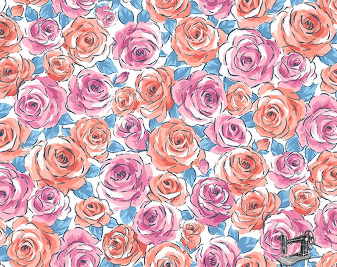 Top Drawer Roses Fabric Baby Blue // Andover // Makower by the Half Yard