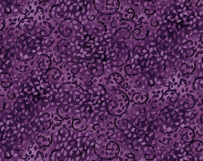 Essentials Leafy Scroll Fabric // Wilmington Prints 26035-663 Dark Purple by the Half Yard