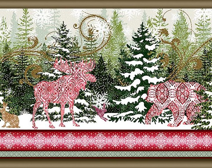 Nature's Winter Border Fabric // In The Beginning 1NW-1 Red by the Half Yard