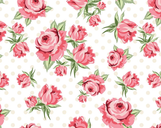 Dots & Posies Prize Roses Fabric // Poppie Cotton POCDM20400 by the Half Yard