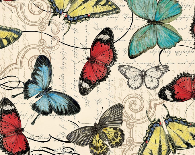 Poppies and Papillions Butterflies All Over Fabric // Springs Creative 69943 by the HALF YARD