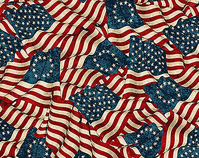 America 250 Stonehenge Flag Fabric // Northcott Studio 28371-12 Beige by the Half Yard