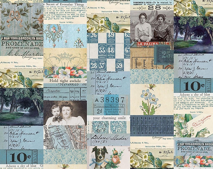 Tim Holtz Blue Palette Collage Fabric // FreeSpirit PWTH280.BLUE by the Half Yard