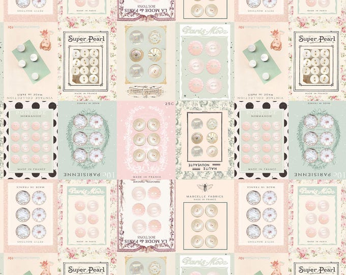 Parisian Snippets Buttons Fabric // Blank Quilting 4293-41 Ecru by the Half Yard