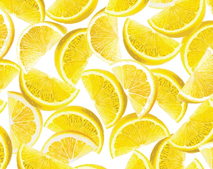 Lemon Fresh Lemon Wedges Fabric // Kanvas Studio 07836 09 White by the Half Yard