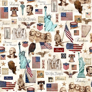 Indivisible Patriotic All Over Collage Fabric // Quilting Treasures 28682-E by the HALF YARD