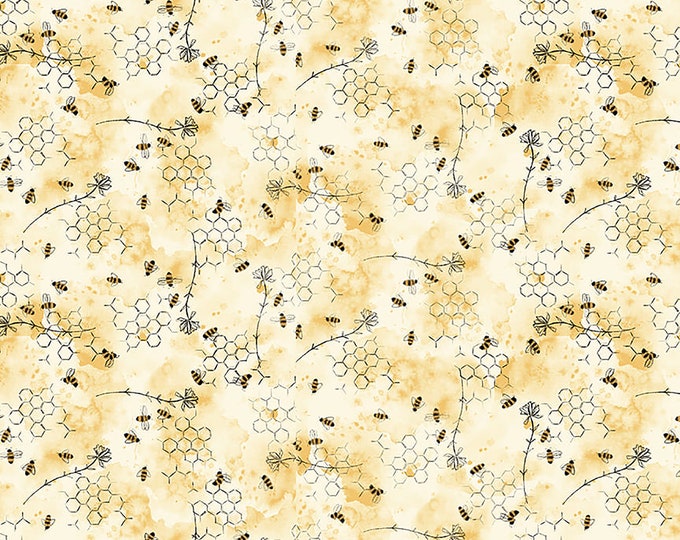 Royal Jelly Mini Bees & Honeycombs Fabric // Blank Quilting 2853-30 by the Half Yard