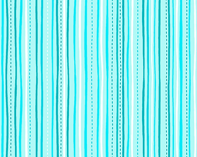 Sweet Caroline Stitched Stripe Fabric // QT Quilting Treasures 26990 Q Aqua by the HALF YARD