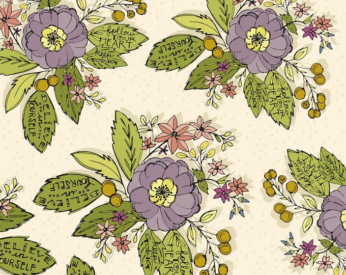 Bubbies Buttons & Blooms Bouquet Floral Fabric Oyster // Windham  52083-1 by the Half Yard