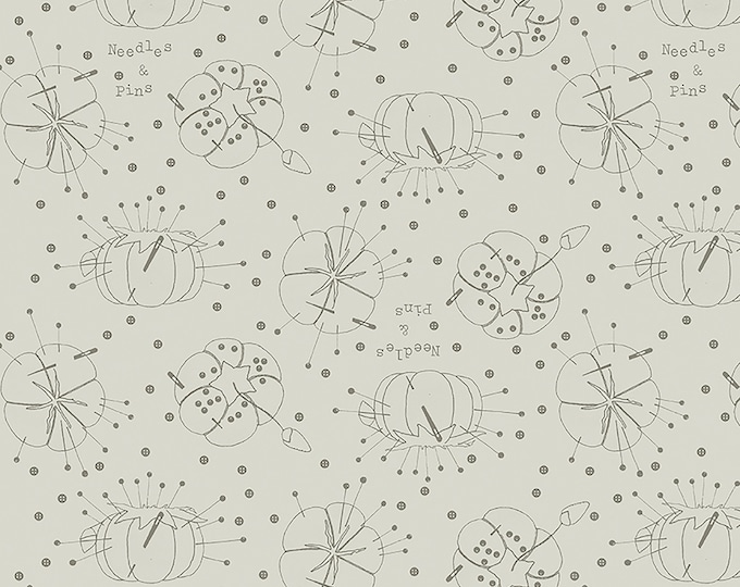 She Who Sews Pincushion Lineworks Fabric // Riley Blake Designs C11333 Gray by the HALF YARD