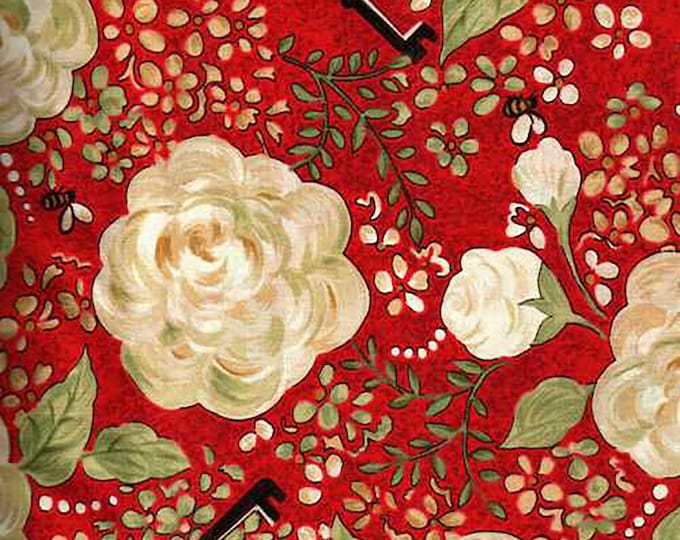 Riverwoods My Secret Garden Red White Floral Fabric from Troy 1463-1 by the Half Yard