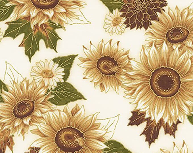 Autumn Bouquet Ivory Sunflower Fabric // Robert Kaufman AHYM-19855-15 by the Half Yard