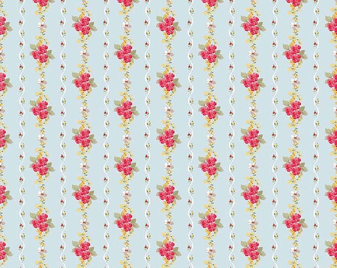 FARMHOUSE Floral Stripe Fabric // Riley Blake Designs C6882-BLUE by the Half Yard