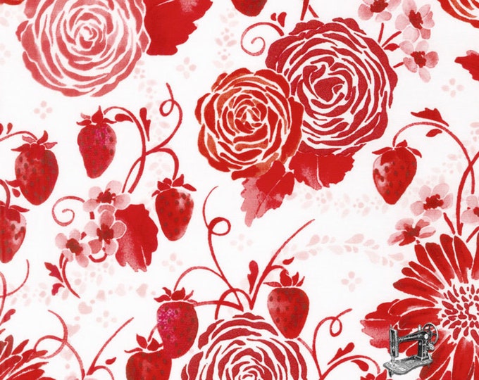 Sugar Berry Red Strawberry Floral w/Metallic Fabric // RJR Studios 3370J-002 by the Half Yard