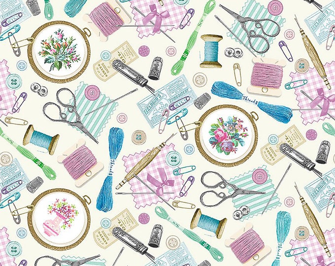 Sewing Studio Sewing Accessories Fabric // Timeless Treasures SEW-CD3028 Cream by the Half Yard