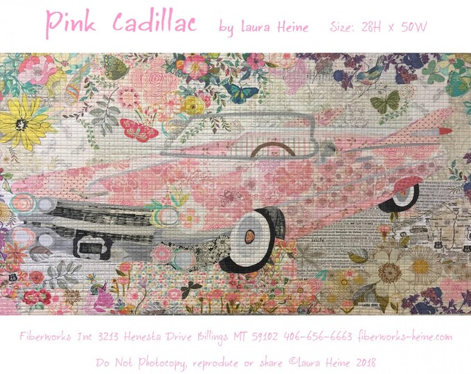 Pink Cadillac Collage Pattern by Laura Heine for Fiberworks LHFWPINKCAD