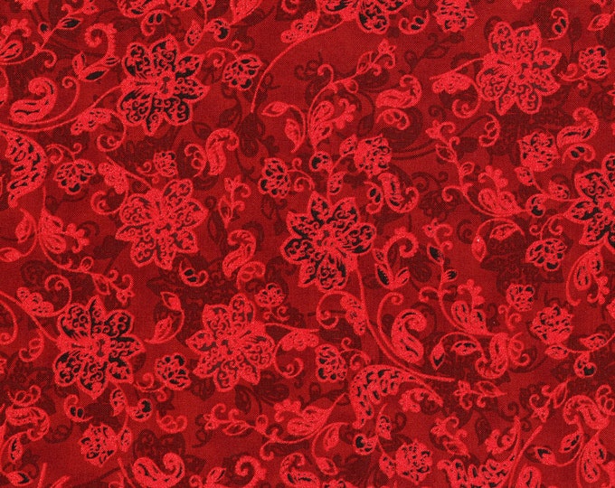 Merry, Berry, & Bright Deck The Halls Metallic Floral Fabric // RJR Studios 3162-001 Radiant Crimson by the HALF YARD