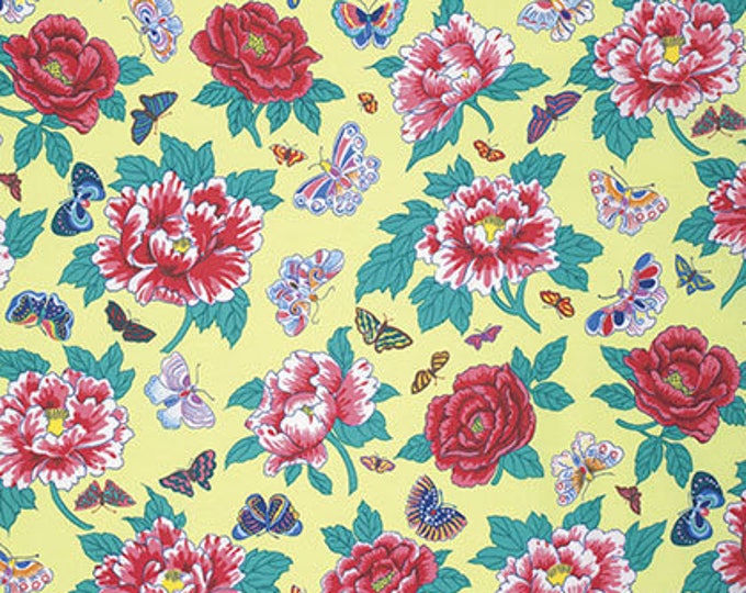 Floating World Peony & Butterflies Fabric // Snow Leopard // FreeSpirit PWSL023.ZESTX by the HALF YARD