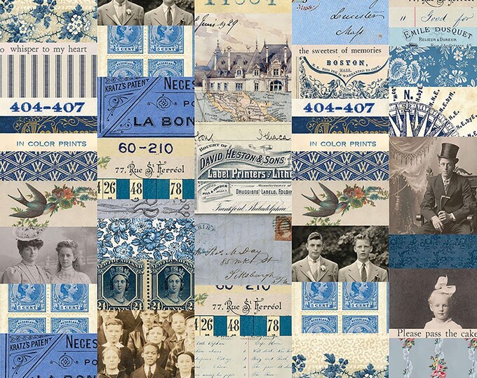 Tim Holtz Indigo Palette Collage Fabric // FreeSpirit PWTH290.INDIGO by the Half Yard