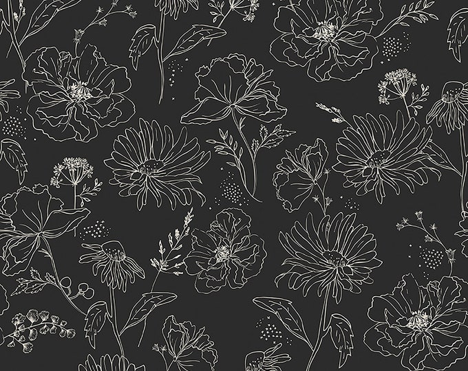 Honey Bee Wildflowers Fabric // Riley Blake C11701-BLACK by the Half Yard