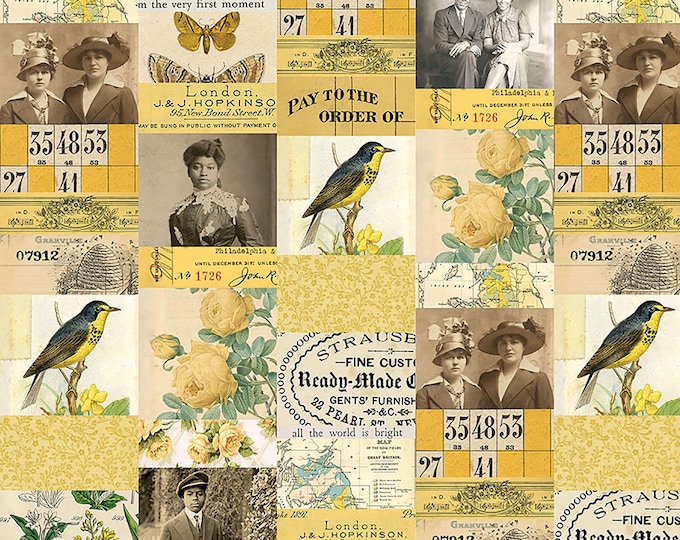 Tim Holtz Yellow Palette Collage Fabric // FreeSpirit PWTH240.YELLOW by the Half Yard