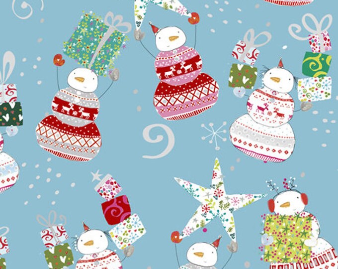 Happy Christmas Snowman Toss Fabric from Quilting Treasures 27257-B by the Half Yard