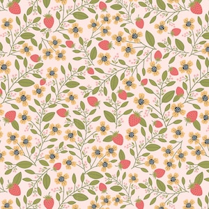 Daisy Mae Berry Blossoms Fabric Pink // Poppie Cotton POCDM20119 by the Half Yard