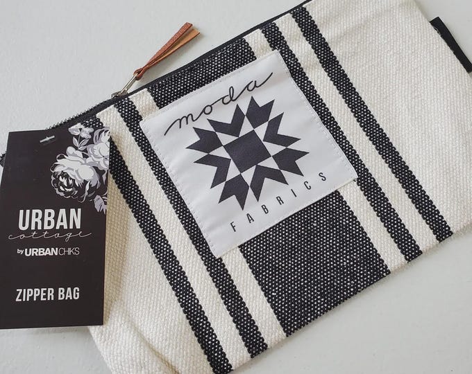 Urban Cottage Zipper Bag: Cream Black Stripe Canvas 10" x 6"