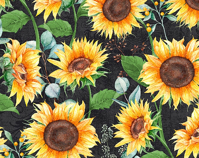 Sundance Meadow Large All Over Sunflowers Fabric // Wilmington Prints 1665 33848 957 by the HALF YARD