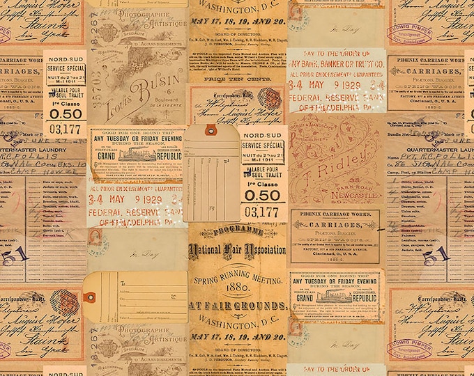 Tim Holtz Orange Palette Ephemera Fabric // FreeSpirit PWTH235.ORANGE by the Half Yard