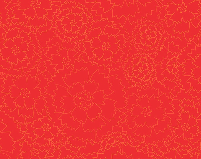 Bicycles and Blooms Floral Fabric // Henry Glass #9878 88 Red by the Half Yard