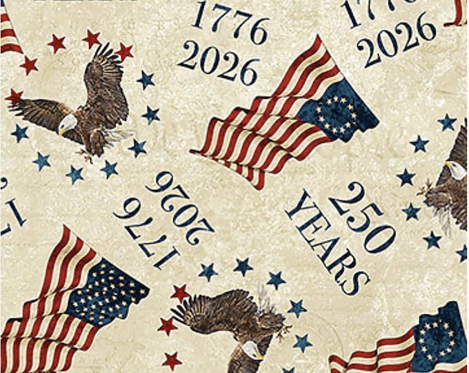 America 250 Stonehenge Flag Toss Fabric // Northcott Studio DP28370-12 Beige by the Half Yard